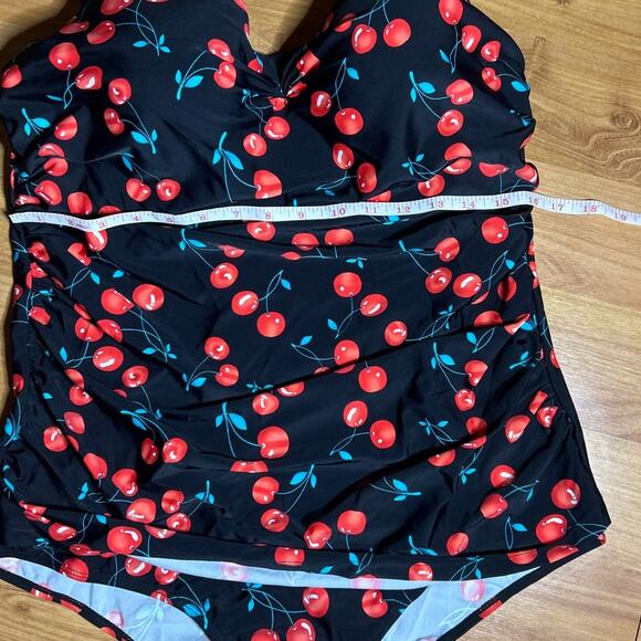 One Piece Women's Pin-up Retro Style Halter Swimsuit 5xl Plus Size Black Cherry - Picture 6 of 8